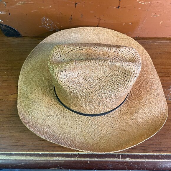 STETSON Size 7 1/4 Palm Straw Tan Orange Western Cowboy Hat - Picture 7 of 11